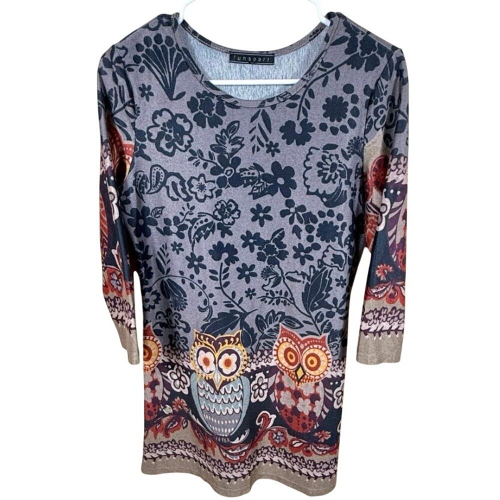NEW Womens Knit Dress w/Owls Funsport Size S NWOT